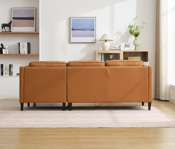 English Elm 94.5-Inch L-Shaped Genuine Leather Sectional Sofa With Right Chaise Lounge - Modern Tan Comfort W791S00021