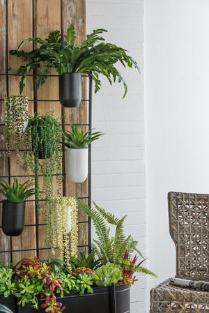 English Elm 32x14x60" Matte Black Iron Ladder Plant Stand with Bucket Planters for Indoor Outdoor W2078P499969