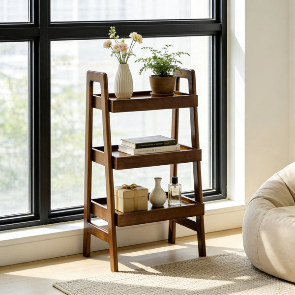 English Elm 100% Solid Wood Three Tier Ladder Shelf Freestanding Bookcase for Bedroom or Office W3204P445671