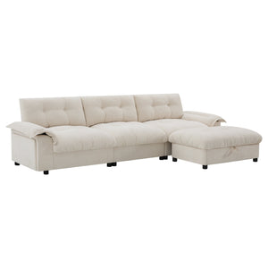 English Elm 104*60" Sectional Sofa with Hidden Ottoman Storage, Tufted Chenille, USB Ports, Cup Holder Beige N723S9806A