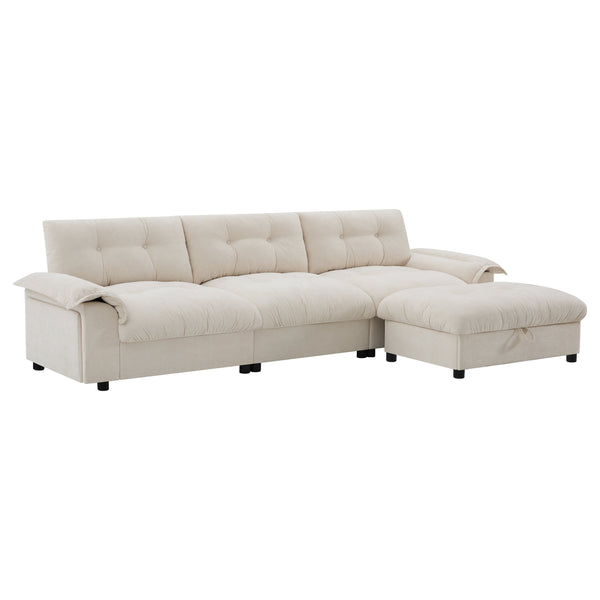English Elm 104*60" Sectional Sofa with Hidden Ottoman Storage, Tufted Chenille, USB Ports, Cup Holder Beige N723S9806A