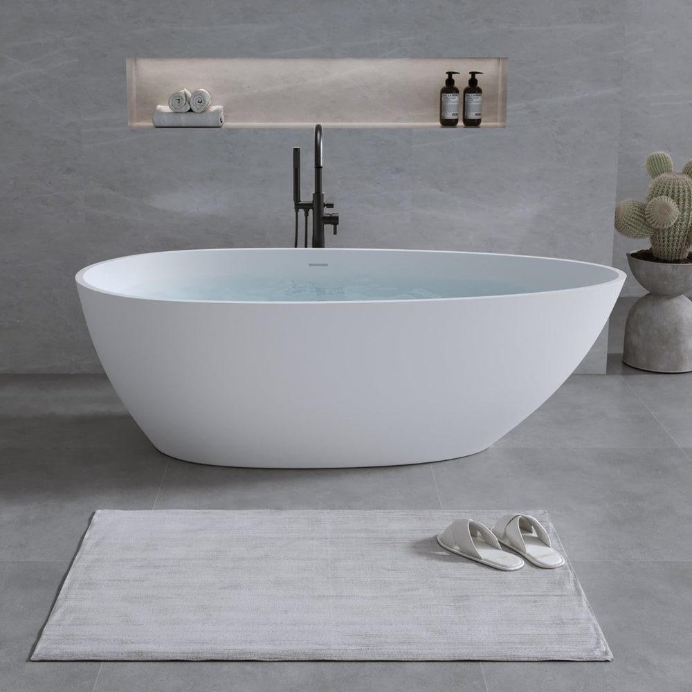 English Elm 59'' Freestanding Resin Stone Soaking Tub Sculptural Matte Finish with Overflow Drain W2753P191227
