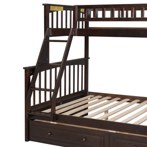 English Elm Twin Convertible Bunk Bed with Built-In Rolling Drawers and Solid Pine/MDF Frame, Space-Saving Durable Design Espresso N7090004020P