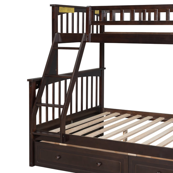 English Elm Twin Convertible Bunk Bed with Built-In Rolling Drawers and Solid Pine/MDF Frame, Space-Saving Durable Design Espresso N7090004020P