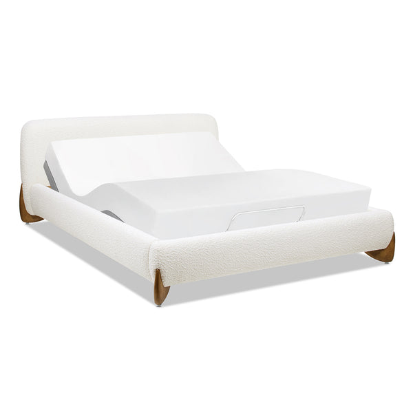 English Elm Jennifer Taylor Home - Alpine Cozy Queen Platform Bed In Ivory White Boucle With Rounded Headboard & Solid Wood Legs B2719P281849