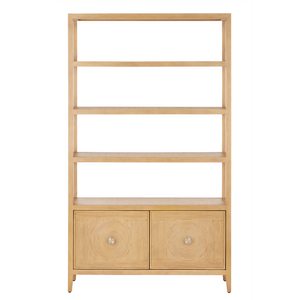 Santos Vintage Navy Storage Etagere - Stylish Mahogany with Rattan for Elegant Home Organization