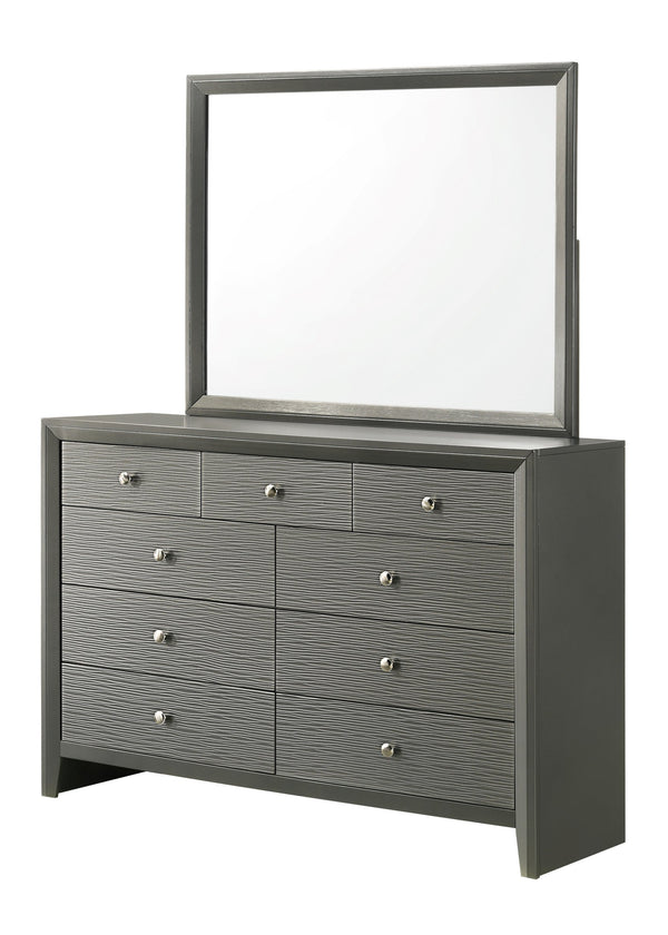 English Elm 1pc Modern 9-Drawer Dresser with Round Knobs, Gunmetal Wood-Pattern Finish, Stylish Bedroom Storage Dark Gray 57.1 L x 18.4 W x 40.6 H B2741P345933