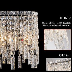 English Elm Silver Oval Iron Chandelier with K9 Crystal Teardrops for Dining Room or Foyer W2312P415971