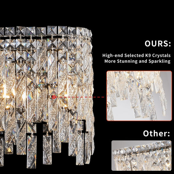 English Elm Silver Oval Iron Chandelier with K9 Crystal Teardrops for Dining Room or Foyer W2312P415971