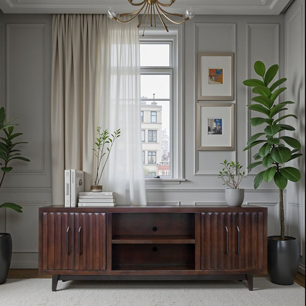 English Elm Radiance 75-Inch Tv Stand For Tvs Up To 85" - No Assembly, Rosewood Finish, Stylish Storage Solution B108P345205-GIGA