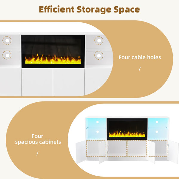 English Elm On-Trend High Gloss Media Console With 34.2" Electric Fireplace & Led Light For Tvs Up To 75" N721S000042K-GIGA