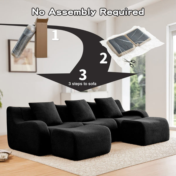 English Elm U-Shaped Plush Teddy Fabric Boneless Sofa - No Assembly, Ergonomic Design, Perfect For Living Rooms! W714S01460-GIGA