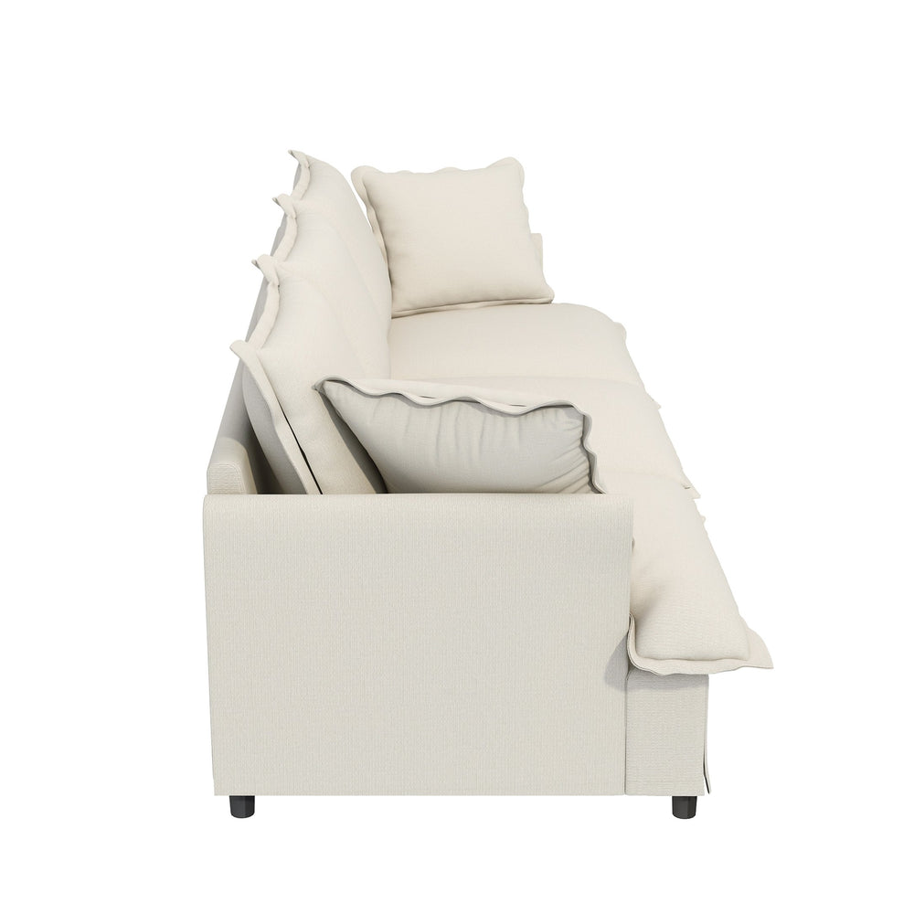 English Elm [New+Video] 3 Seat Modular Sofa 94"x35" Chenille Cloud Couch with Skirted Design, Petal Arms, Pillows Beige N723S4059A