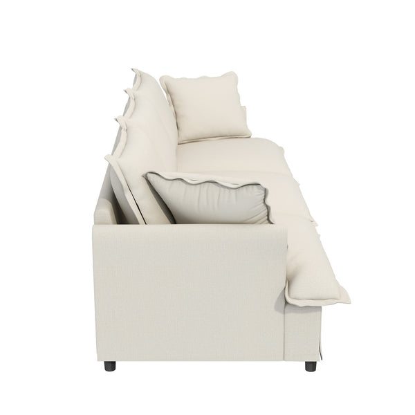 English Elm [New+Video] 3 Seat Modular Sofa 94"x35" Chenille Cloud Couch with Skirted Design, Petal Arms, Pillows Beige N723S4059A