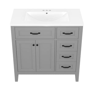 English Elm 36" Stylish Gray Bathroom Vanity With Sink Combo - Durable, Space-Saving Storage Solution For Your Home N725P246491E
