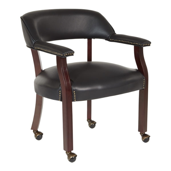 OSP Home Furnishings Traditional Guest Chair with Brass Nailhead Trim Vinyl Upholstery and Rolling Casters TV231-3