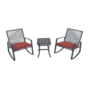 English Elm 2-person Weatherproof Outdoor Bistro Rocking Set with Table, Rust-Proof Metal, Removable Cushions Red W1859P359813
