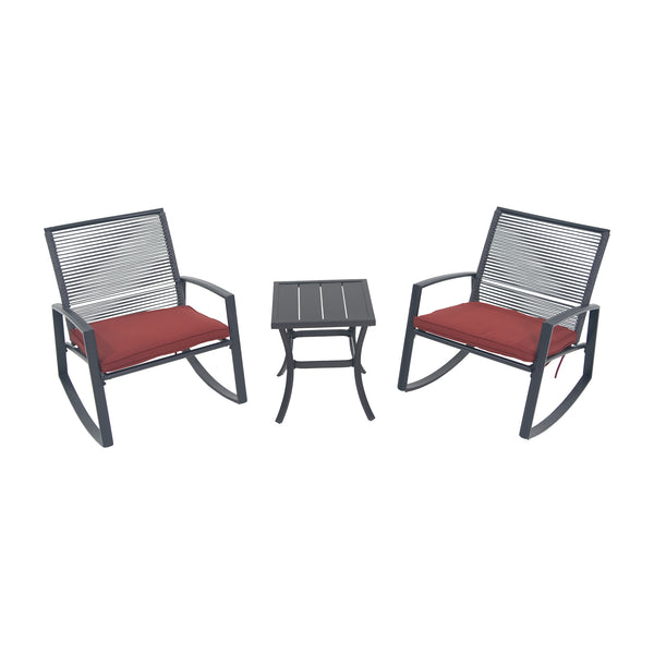 English Elm 2-person Weatherproof Outdoor Bistro Rocking Set with Table, Rust-Proof Metal, Removable Cushions Red W1859P359813