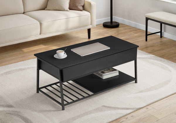 English Elm Coffee Table Lift Top Rectangular with Hidden Storage Black Metal Base Modern Living Room B2710P461747