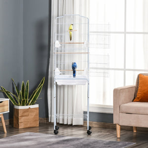 English Elm Pawhut Flight Cage for Small Birds with Rolling Stand and Storage Basket in White W2225P229593