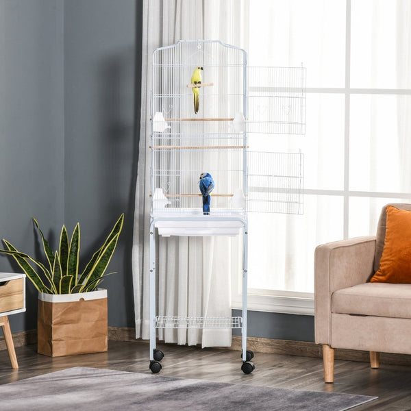 English Elm Pawhut Flight Cage for Small Birds with Rolling Stand and Storage Basket in White W2225P229593