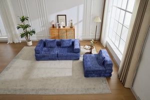 English Elm Compression Convertible Floor Sofa Bed - Durable Chenille, No Assembly, Multi-Purpose Design, Dark Blue W3723S00016
