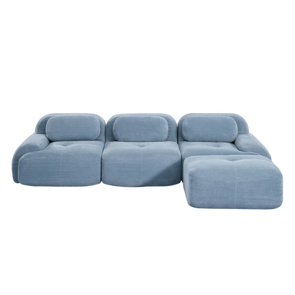 English Elm L-shaped Modular Corduroy Sectional Sofa Ergonomic Low Profile Living Room Seating Blue W714S01249