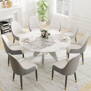 English Elm 59.05" Round Marble Dining Table - Sturdy Stainless Steel Base, Seats 6-8, Stylish For Modern Homes W1535S00463