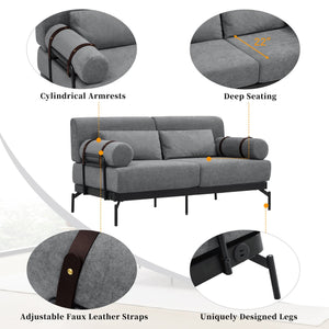 English Elm Modern Loveseat Sofa with Cylindrical Armrests, Built-In USB Ports, Chenille Cushions, Steel Frame Grey N719P290584E