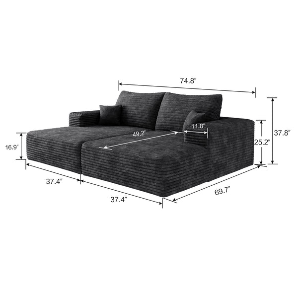 English Elm 74.8" Modern Sofa Bed - Elegant Black Plush Corduroy, Fully Assembled Dual Sleeper For Cozy Spaces W2824S00070