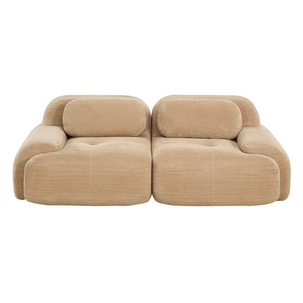 English Elm 82'' Curved Modular Sofa Corduroy Upholstered Two Seat Living Room Lounge Camel W714P323636