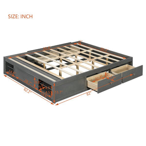 English Elm Queen Platform Bed with Four Storage Drawers Footboard Cubby Modern Low Profile Frame Gray LP000138AAE