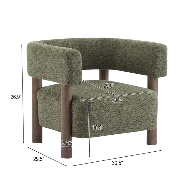 English Elm Christopher Knight Home® - Boucle Plush Bouclé Accent Chair with Rubber Wood Frame, Spring Bag Cushion for Cozy Support Olive Green,Walnut 30.75 L x 28.9 W x 19.25 H N776P268327G