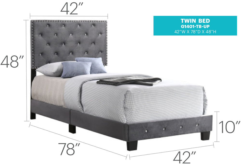 English Elm Charming Velvet Twin Bed with Hidden Storage Drawers, Casual Solid Frame, Easy Assembly Comfort Gray 24.6 L x 44 W x 5.5 H B078108002