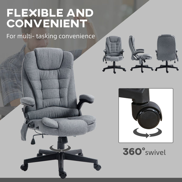 English Elm HOMCOM Executive Massage Office Chair with 6-Point Vibrations, Lumbar Heat, Tilt Recline Comfort Gray W2225P173843