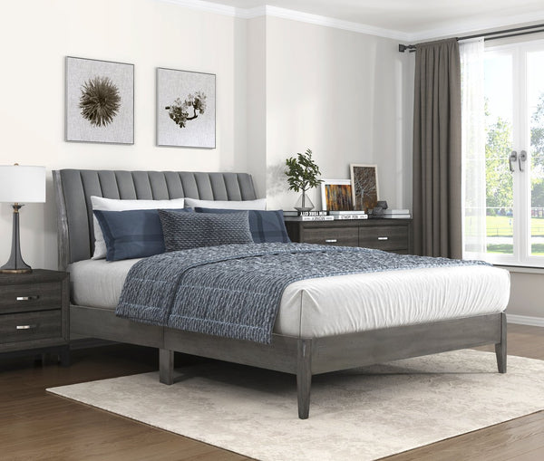 English Elm Modern Dade California King Platform Bed Gray Velvet Channel Tufted Headboard Solid Wood Legs 96" B011P231740
