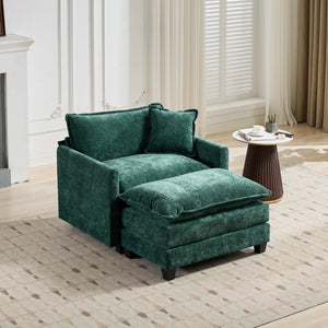 English Elm Cloud Sofa Ottoman modern velvet chenille seat with adjustable backrest, plush double-layer comfort for living spaces Green W1143P310516
