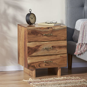 English Elm Christopher Knight Home® - NIGHTSTAND — Handcrafted Acacia Wood Nightstand with 3 Drawers, Antique Brass Handles, Boho Chic 68804.00