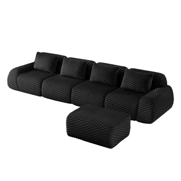 English Elm 146" Flannelette Modular Sectional with Deep Seating and Tool-free Buckle Configuration W714S01536
