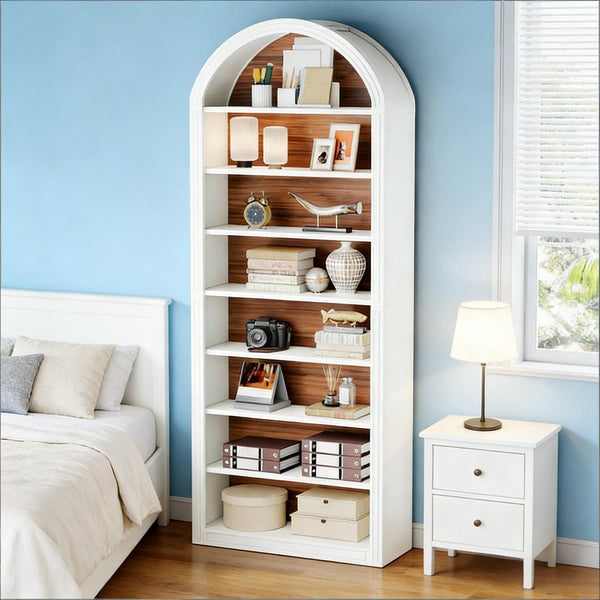 English Elm Display Cabinet Wall Mounted 5 Tier Glass Door Shelving for Collectibles Matte Black White T3971P449777