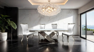 English Elm 2pc Side Chair White Tiger Print Leather Upholstered Saber Legs Dining Chairs, Durable 26"W x43"H B2741S00724