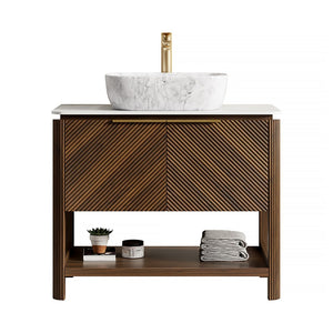 English Elm Dina Floating Bathroom Vanity Sintered Stone Top Glass Basin Striped Plywood Cabinet W2615S00512