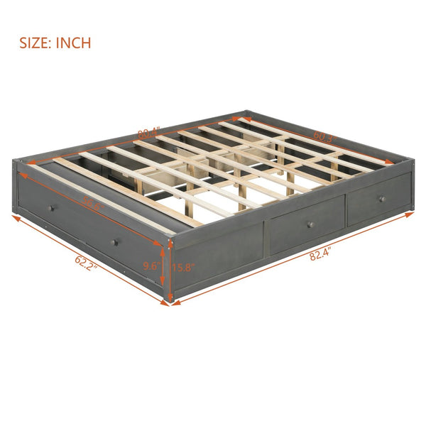English Elm Queen Platform Storage Bed with Hydraulic Lift Footboard and Four Drawers Antique Finish Gray LP000139AAE