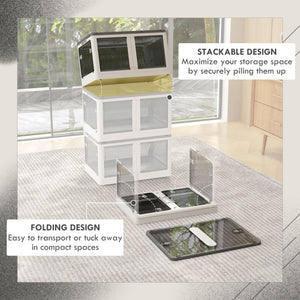 English Elm HOMCOM Collapsible Stackable Storage Bins with Lids, Wheels & 5-Sided Access, 110lb Capacity, White W2225P173956