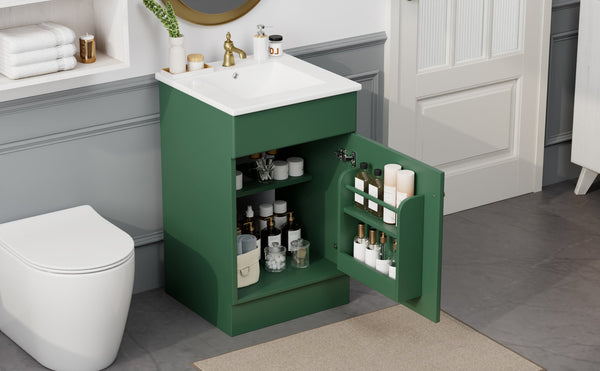English Elm Christopher Knight Home® - 20" Bathroom Vanity with Ceramic Sink and Soft-Close Door, Gold Knob, Adjustable Shelf Storage Green N759P237946F