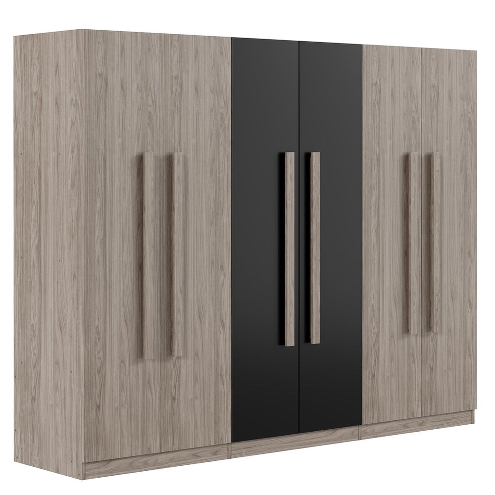 English Elm 6-Doors Modern Wooden Wardrobe with 6 Doors, Dual Color Options, Multiple Rails & Drawers for Storage N820S00023D