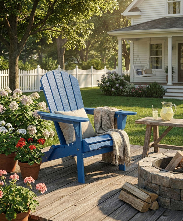 English Elm Embossed Hemlock Adirondack Folding Chair Solid Wood Grain Patio Seat for Outdoor Decks Navy Blue W1390P462260