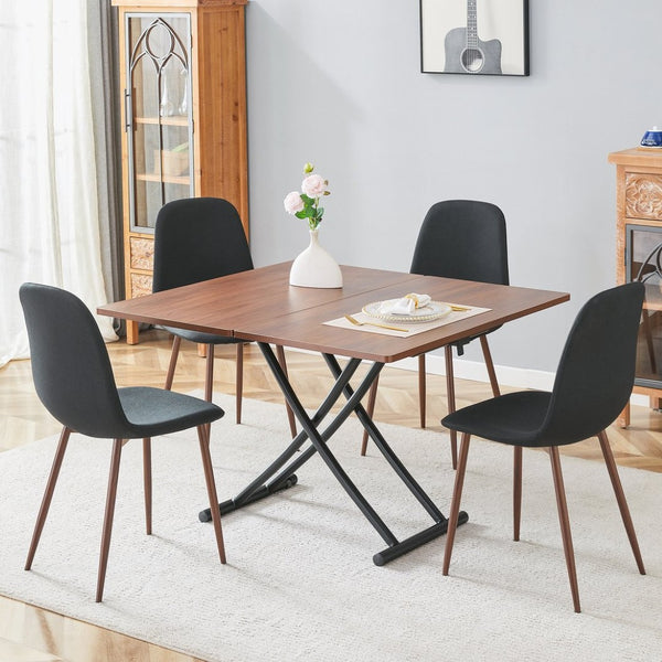 English Elm Table And Chair Set - Modern Adjustable Lift-Top Design, Walnut Mdf With Black Metal Legs & 4 Chairs W1151S03776-GIGA