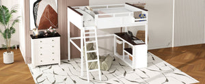 English Elm Queen Size Loft Bed With Desk, Usb Charging, Storage Box & Open Shelves For Organized Living Space N7090005002W-GIGA