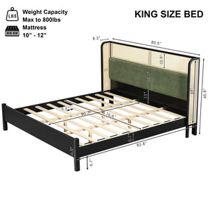 English Elm King Platform Bed Matte Black Frame Green Velvet Headboard Modern Low Profile N770PK375072B